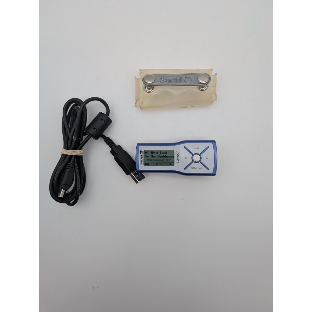 SanDisk Sansa 512 MB Blue MP3 Player w Case Tested Working